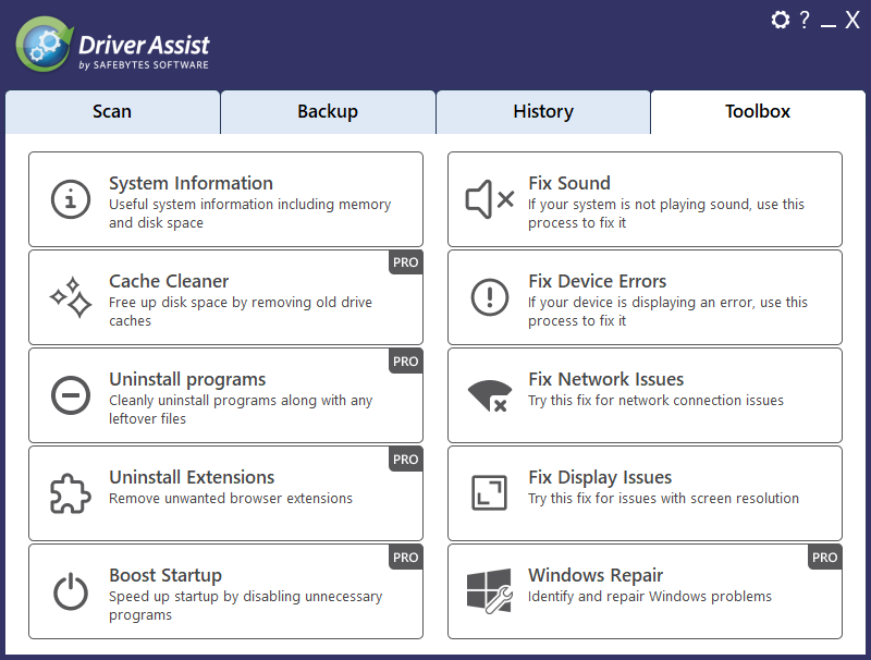 Tools in the DriverAssist Toolbox